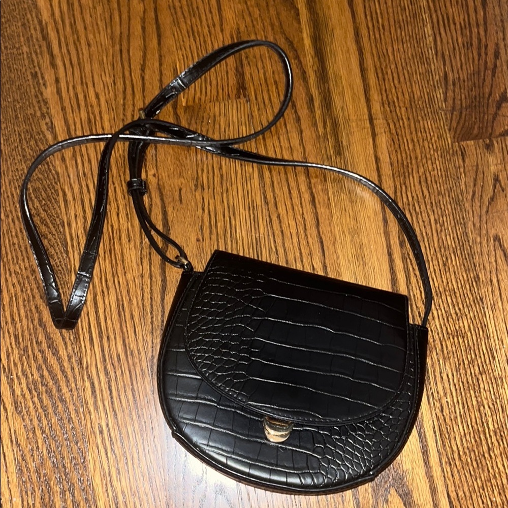 Black Croc Crossbody Bag